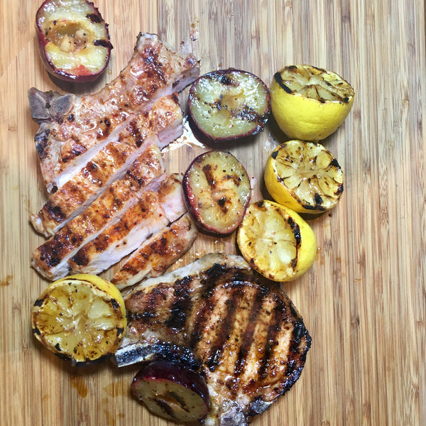 Grilled Pork, plums and lemons with Sweet Inferno