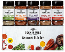 Load image into Gallery viewer, Gourmet Rub 5-pack Gift Set (includes Asian Spice Mojo, BBQ Spice Mojo, Steak Mojo, Sweet Inferno, Tuscan Temptation)