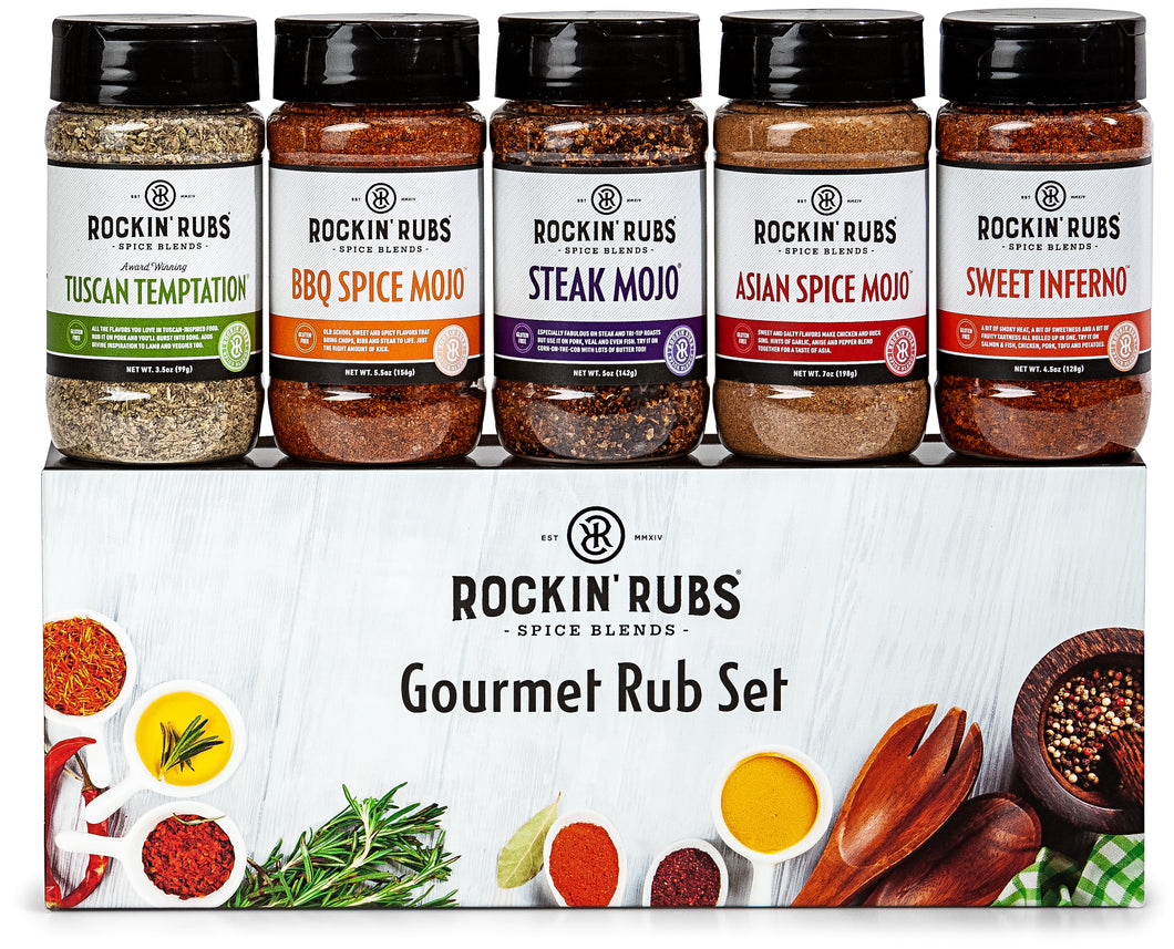 Gourmet Rub 5-pack Gift Set (includes Asian Spice Mojo, BBQ Spice Mojo, Steak Mojo, Sweet Inferno, Tuscan Temptation)