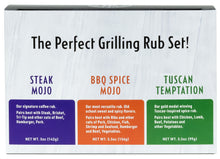 Load image into Gallery viewer, Gourmet Rub 3-pack Gift Set (includes BBQ Spice Mojo, Steak Mojo, Tuscan Temptation)