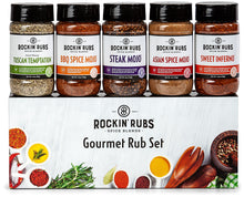 Load image into Gallery viewer, Gourmet Rub 5-pack Gift Set (includes Asian Spice Mojo, BBQ Spice Mojo, Steak Mojo, Sweet Inferno, Tuscan Temptation)
