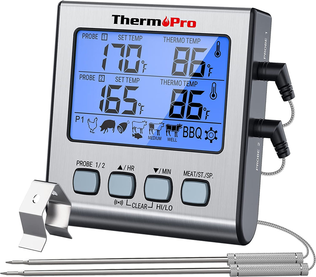 Dual Probe Digital Cooking Meat Thermometer with Backlit LCD